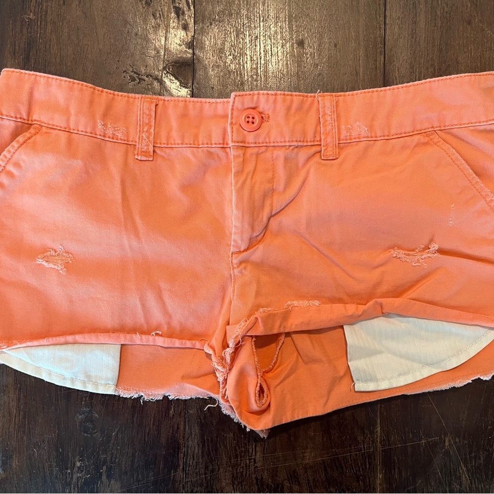 Women's Orange Distressed Shorts